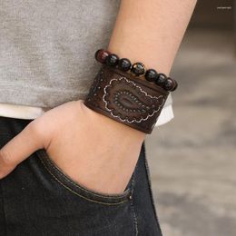 Charm Bracelets Vintage Leather Punk Style For Men Trendy Goth Printing Leaves Retro Ethic Bohemien Hippie Gothic Armbands Gifts