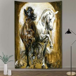 Tapestries Black WhitePentium Horse Wild Leopard Animal Print Wall Hippie Tapestry Polyester Fabric Home Decor Rug Carpets Hanging2354