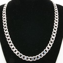 10mm Wide Solid Curb Chain 18K White Gold Filled Classic Style Polished Mens Necklace Jewellery 24 Inches292U