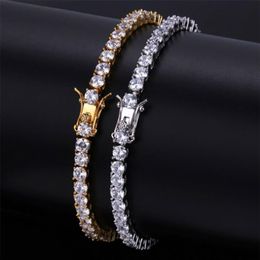 4MM 6MM Men's Iced Out Cubic Zirconia Bling Bling 1 Row Tennis Bracelet Hip hop CZ Simulated Diamonds Shine Triple Lock Clasp266y