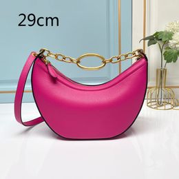 MOON Hobo Bag Gold Chain Leather Crossbody Shoulder Underarm Handbags Shopping Bags Crescent Handbag Purse Women Metal Zipper Lychee pattern Removable strap