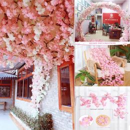 Decorative Flowers Wreaths 3pcs Artificial Cherry Blossom Vine 180cm Outdoor Wedding Background Decoration Home Rattan Arch Flower Arrangement Pink 231205