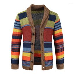 Men's Sweaters 2023 Winter Colour Block Polo Sweater Coat Fashion Casual Slim Fit