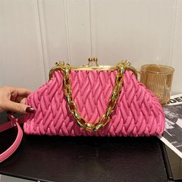 Evening Bags 2022 Famouse Brand Women Thick Chain Handbag And Purses Designer Lady Pleated Shell Clip Clutch Pink Green Crossbody 253x