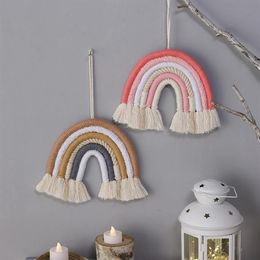 Macrame Rainbow Hanging Ornament DIY Rope Handmade Woven Wall Decor For Baby Girls Room Home Nursery Decorative Objects & Figurine300U