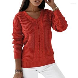 Women's Sweaters Solid Colour Twill Knitting Sweater Europe And America Long Sleeve V-neck Fried Dough Twists Casual Pullover