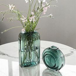 Vases Nordic Green Style Black Glass Vase Round Modern Decoration Flower Pots Room Terrarium Table Vessels2647