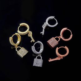 1 Pair Iced Key and Lock Combination Dangle Earrings for Women Vintage Drop Earrings Wedding Party Jewelry Gift233S