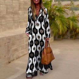 Urban Sexy Dresses Women Maxi Dress Printing V-neck Beach Dress Hem Slit Contrast Color Maxi Dress Long Sleeves Lady Summer Dress Female ClothesL2311298