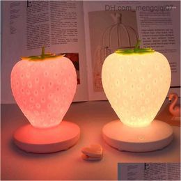Lamps Shades Night Lights Touch Dimmable Led Light Sile Stberry Nightlight Usb Bedside Lamp For Baby Children Kids Gift Bedroom Decora Dhi41