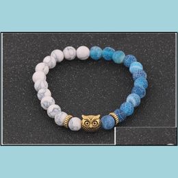 Charm Bracelets Pretty Owl Head Bracelet Color Stone Beautifly Jewelry Pseras Hombre Beaded Drop Delivery Dhsbx