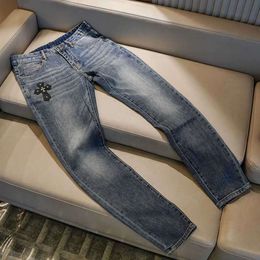 Men's Jeans Designer CH Mens Jeans Cross Chromes Heart Ch Crow Skinny Washed Old Light Fashion Brand High Street Ruffian Handsome Slim Fit Small Feet Pans