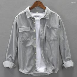 Men's Casual Shirts Corduroy Jackets Cargo Shirt Long Sleeve Lapel Collar Baggy Fit Coats Tops Men Clothing