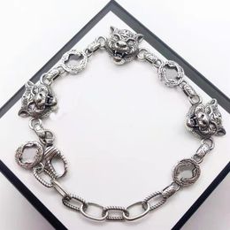 2021 fashion Link Chainhop domineering tiger head bracelet old style vintage antique silver high-quality belt box289M