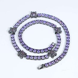 Tennis Graduated Hip Hop Tennis Chains Mens Necklace Spring Buckle Purple Real Gold Bling Drop Delivery Jewellery Necklaces Pendan Dhz1o 5MM