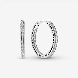 100% Authentic 925 Sterling Silver Sparkle and Hearts Hoop Earrings Fashion Women Wedding Engagement Jewellery Accessories2503