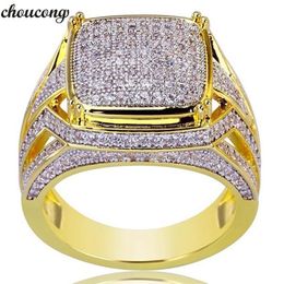 choucong Handmade Male Hiphop ring Pave Setting Diamond Yellow Gold Filled Wedding Band Rings for men Gold Color Jewelry321w