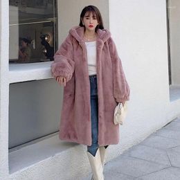 Women's Fur Casual Faux Coat Women Winter 2023 Mid-length Thick Warm Plush Loose Hooded Jacket Female Fashion Outerwear