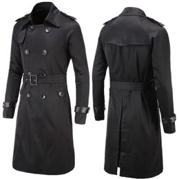Men's Trench Coats Mens Spring Autumn Windbreak Overcoat Long Trench Coats with Belt Male Pea Coat Double Breasted Peacoat W03 231204