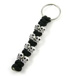 Skull Paracord Keychain - Black army green Snake Knot Skull Paracord Key Chain- Key Chain232G