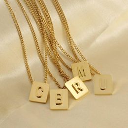 Chains 26 Alphabet Square Pendant Necklace Women MOM Men Gold Plated Initial Letter Link Chain Collar Punk Jewellery Gift