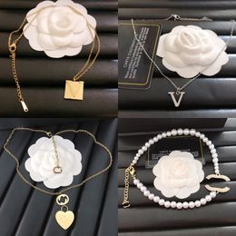 Kolye Kolyeler Tasarımcı Mektubu Chokers Kadın Moda Takı Titanyum Çelik Metal Kristal İnci Tide Yolu Kolye Noel Hediyeleri