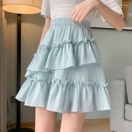 Skirts Women's Summer Spring Irregular Short High Waist Fashion Mini Y2k Solid Colour Ruffled Skater For Girls