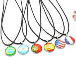 Pendant Necklaces 10 Styles Football National Flags Rope Chain Leather Choker For Women Men Soccer Player Jewelry Gift270L