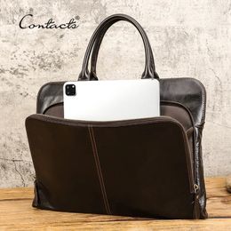 Briefcases CONTACT'S Business Men Laptop Bag for 15 inch Genuine Leather Briefcase Large Capacity Handbag Leather Computer Laptop Bags Male 231205