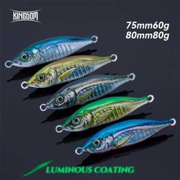 Kingdom 60g 75mm 80g 80mm S-shape Slow Jigging Luminous Coating Sinking Jigging Artificial Bait Sea Fishing Accessories Lures 22022410