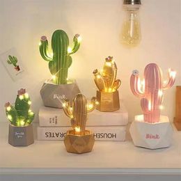 Decorative Objects & Figurines Ins Cactus LED Table Lamp Dream Star Small Night Light Bedroom Decoration Lovely Gift For Girls And316l