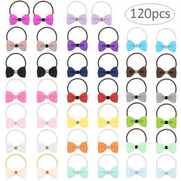 60pairs 120pcs Mini Ribbon Hair Bows Candy Color Elastic Hair Bands Rubber Gum Girls Rope Cute Kids Ponytail Holders256n