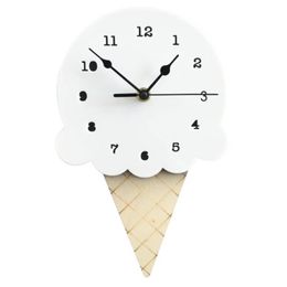 Wall Clocks Clock Mute Ice Cream Shape Wood Nordic Brief Cartoon White Green Yellow 28x16CM Decoration242z