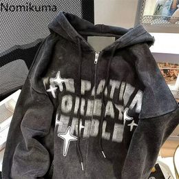 Womens Hoodies Sweatshirts Streetwear for Women Vintage Hiphop Letter Print Zipper Jackets Y2k Tops Clothes Teens Hooded Casual 231204