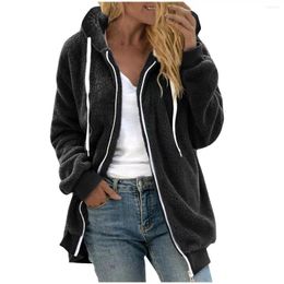 Women's Jackets Womens Winter Fuzzy Fleece Jacket Hooded Colour Block Zip Up Cardigan Oversized Fluffy Sherpa Outerwear