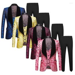 Men's Suits 2023 Business Wedding Party Jacquard Suit 3 Piece Black / Red White Fashion Men Luxury Prom Tuxedo Dress