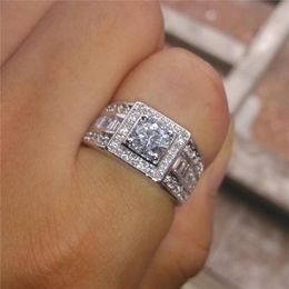 Wedding Rings Vintage Bling Crystal Filled Silver Color For Men Fashion Jewelry Gift Ring Size 5-12286o