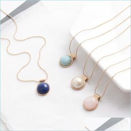 Pendant Necklaces Natural 1.6Cm Round Pearl Agate Pendant Necklace Gold Plated Ball Chain Necklaces Drop Delivery Jewelry Necklaces Pe Dhwoy