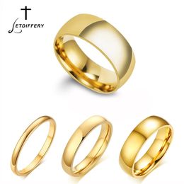 Wedding Rings Letdiffery Simple 2468mm Stainless Steel Wedding Rings Golden Smooth Women Men Couple Ring Fashion Jewellery 231205