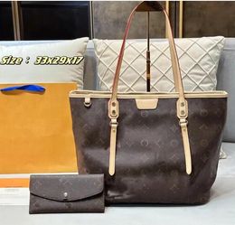 Designer bag 2023 Fashion Totes bag top quality Leather messenger shoulderbag High Capacity Composite Shopping tote old flower Brown lattice designer wallet 007#