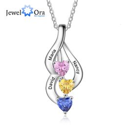 Charms Personalised Engravable Name Necklaces for Women Custom 3 Heart Birthstone Pendants Jewellery Birthday Gifts 231204