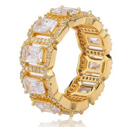 Hip Hop Iced Out Rectangular Zircon Hip Hop Mens Ring Gold Silver Big CZ Bling Charm Jewelry309H