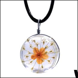 Pendant Necklaces Dried Flowers Necklaces Glass Ball Necklace Choker Wedding Jewellery Strip Leather Drop Delivery Jewellery Necklaces Pen Dho1I