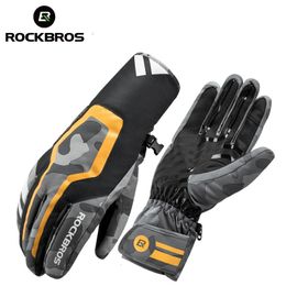 Sports Gloves ROCKBROS Warm Cycling Gloves Winter Windproof Waterproof Motorcycle MTB Gloves Men TPU Touch Screen Electric Bicycle Scooter 231204