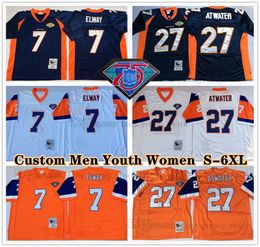 Custom 75th Vintage 7 John Elway 1978 Football Jerseys 77 Lyle Alzado 24 Champ Bailey 84 Shannon Sharpe 65 Gary Zimmerman 18 Peyton Manning 57 Tom Jackson Steve Atwater