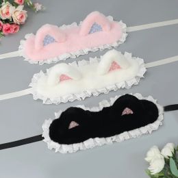 Plush Cat Ears Headband Lace Pleated Long Ribbon Hairband Girls Lace-Up Hair Hoop Cosplay Costume Hair Accessories