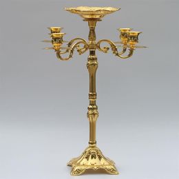 -selling 65cm Gold finish candelabra with flower bowl 5-arms weddings event candle holder Centrepiece candelabrum220p
