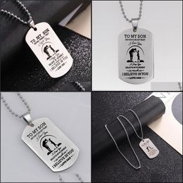 Pendant Necklaces Stainless Steel Tag Necklace To My Son Letter Military Pendant Artefact Trend Jewellery Accessories Drop Delivery Jewe Dhhcv