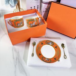 Luxury Dishes Orange Horse Patterns Six-piece Set Western Home Ceramic Plate Cake Dishes Steak Dessert Fruit Plate with Box