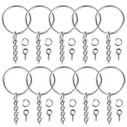 100pcs Keychain Rings Jewellery With Chain And 100 Pcs Screw Eye Pins Bulk For Crafts DIY Silver Keyring Making Accessories263u